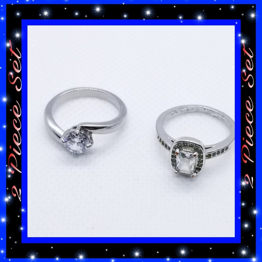 2pc Silver Tone Ring Set